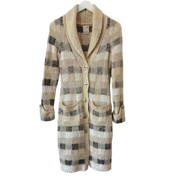 Anthropologie Far Away From Close Duster Check Cardigan Mohair Wool Alpaca Small - Picture 1 of 13